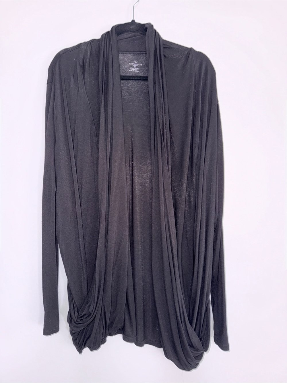 Worthington Black Draped Open-Front Cardigan with Drape Detail